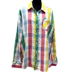 Crown & Ivy Striped Shirt Pink Blue Green Yellow White XL